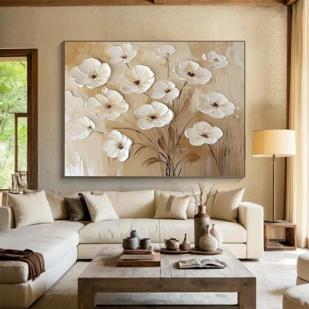 Botanical Original Hand-painted Caf Flower Textured Artwork Q5OAX