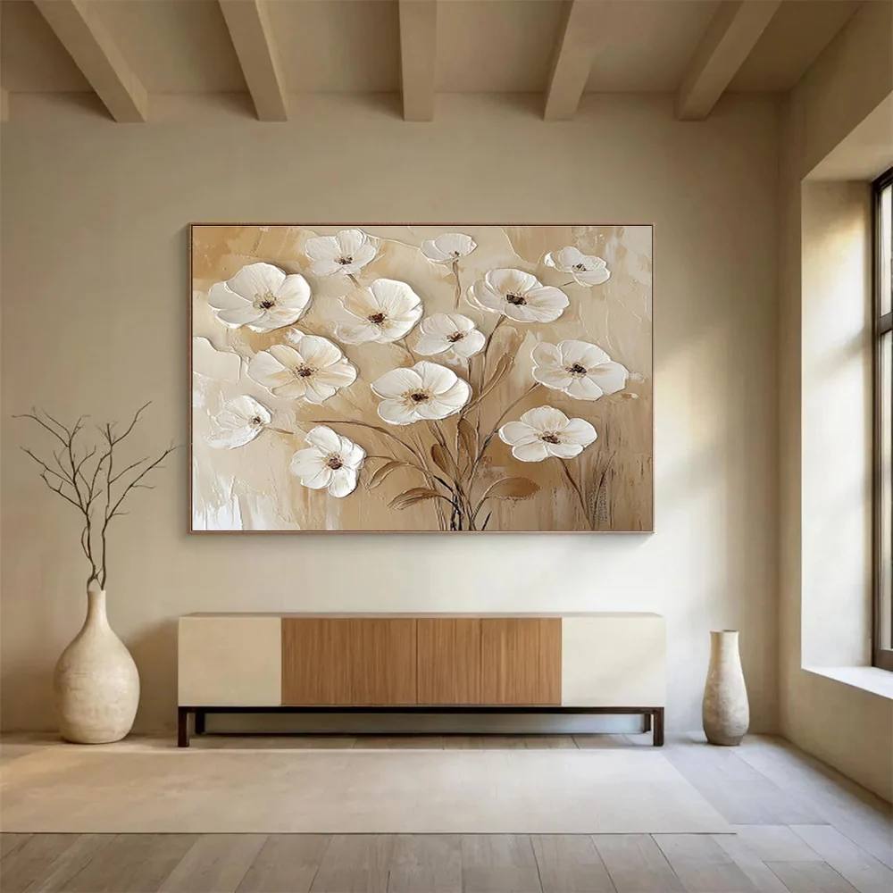 Botanical Original Hand-painted Caf Flower Textured Artwork Q5OAX