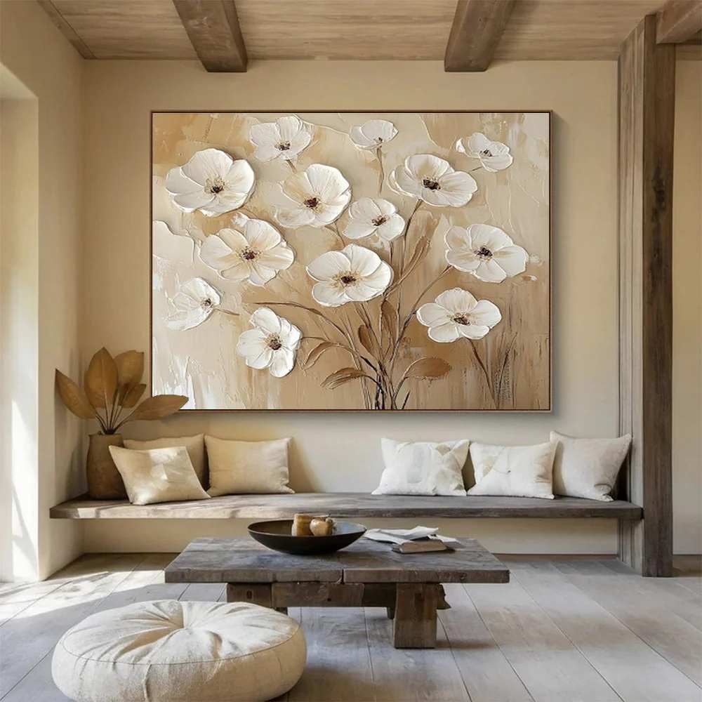 Botanical Original Hand-painted Caf Flower Textured Artwork Q5OAX