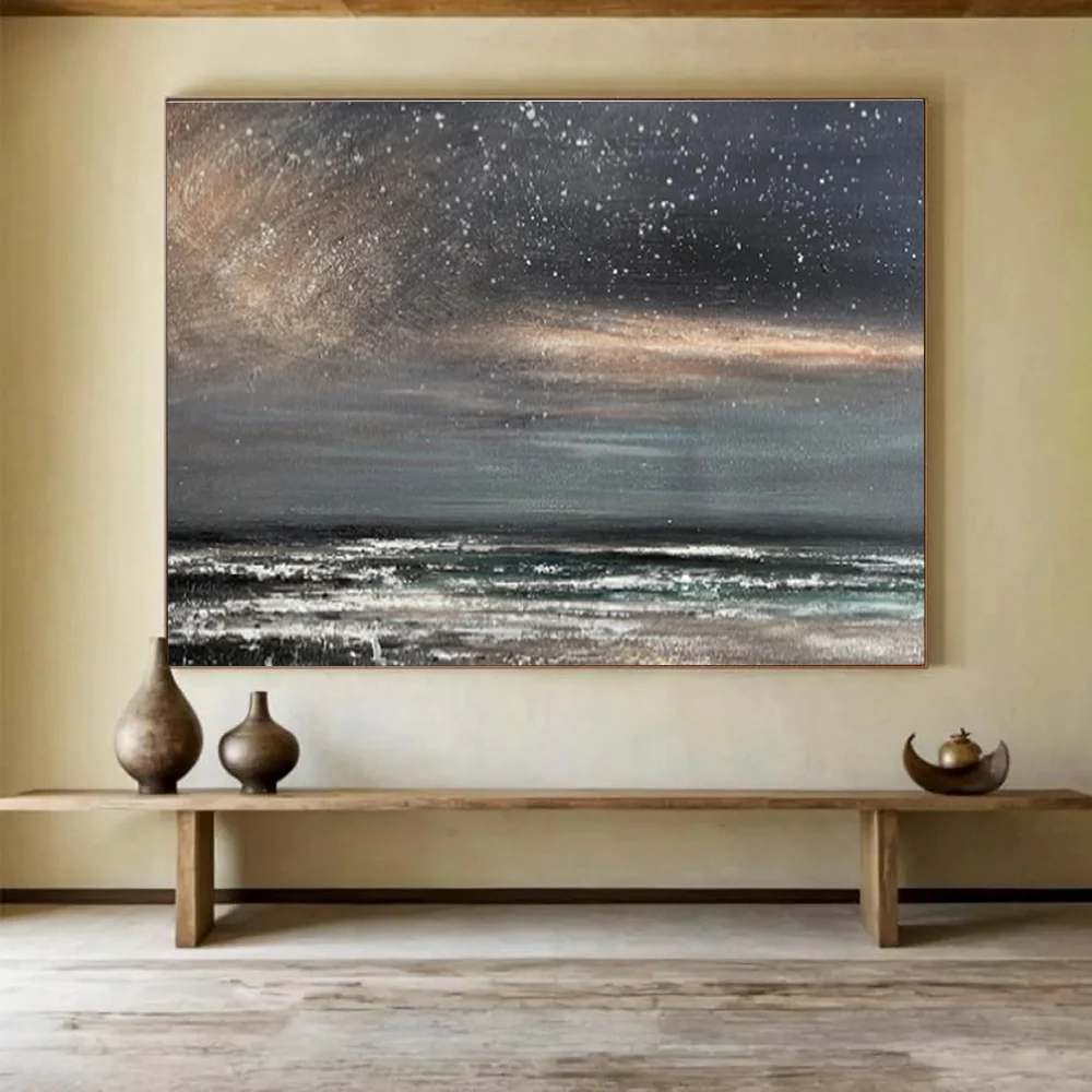 White Handmade Coastal Abstract Canvas Artwork S2RNZ