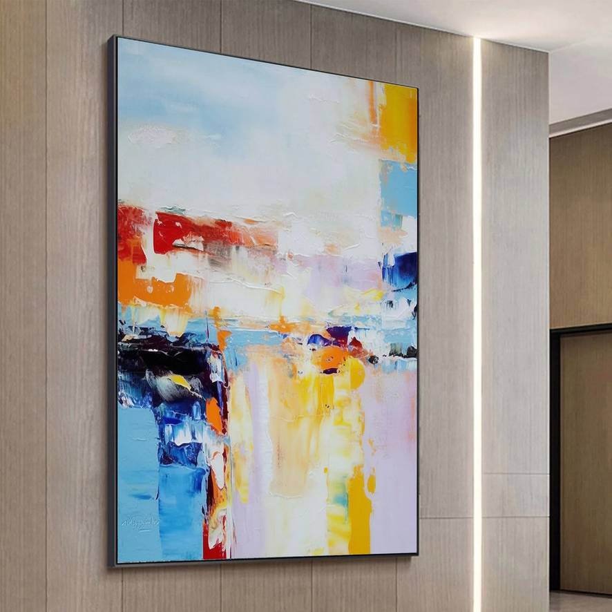 Room Handmade White Yellow Living Abstract Canvas Wall Art 5VPAZ