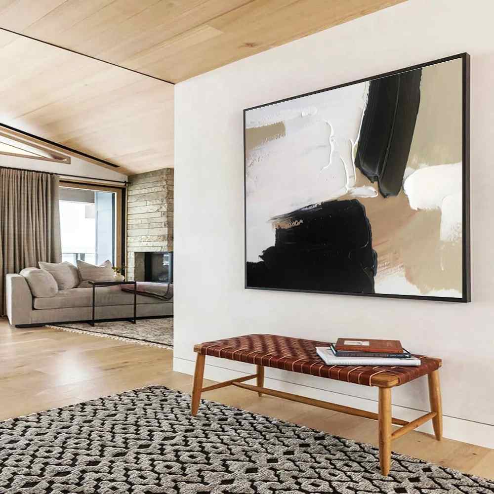 Painting Hand-painted Bedroom Neutral Black Abstract Artwork 6HV7F
