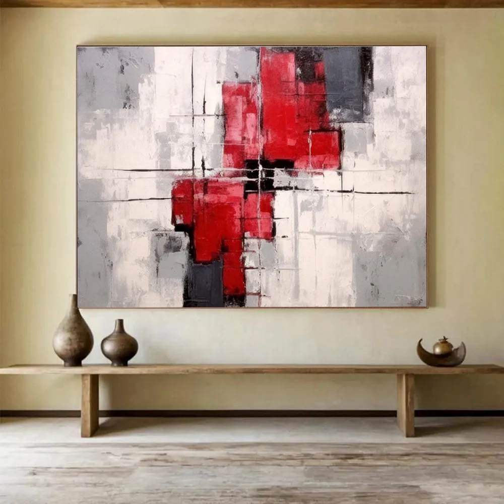 Black Hand-painted Original Urban Geometric Big Abstract Wall Art O89Y7