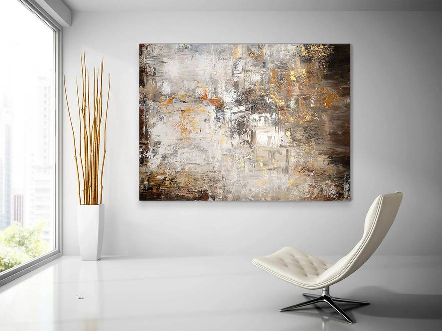 Brown Original White Grey Abstract Canvas Wall Art 82Z8S