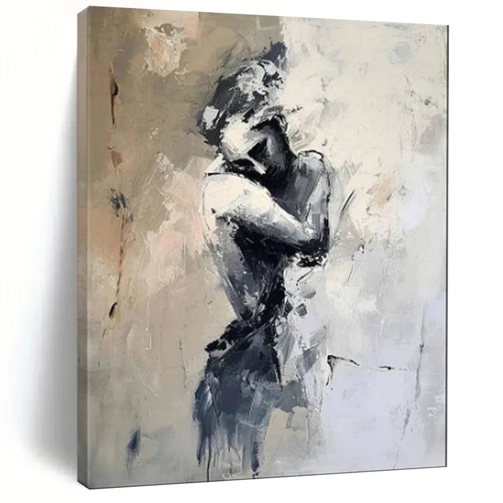 White Hand-painted Figure Abstract Canvas Wall Art KH1UB