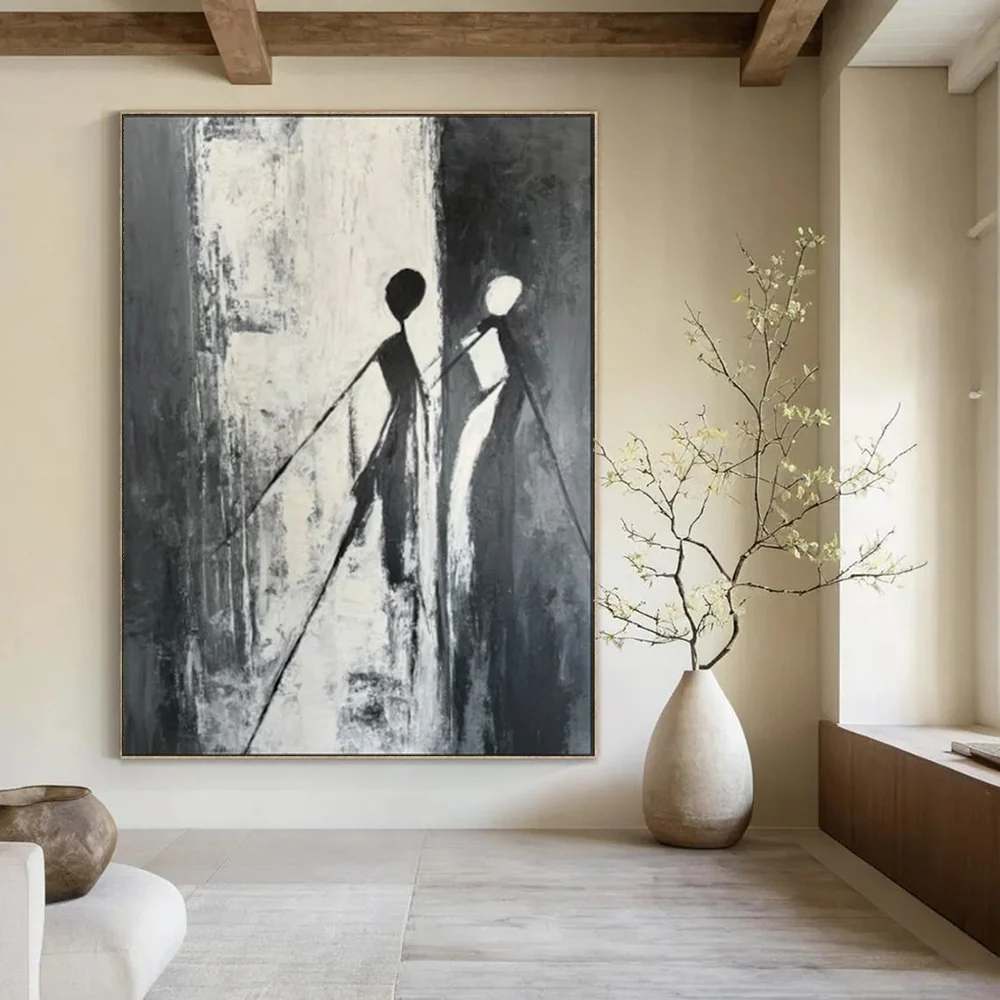Monochrome Hand-painted Room Black Modern Abstract Artwork YT3VA