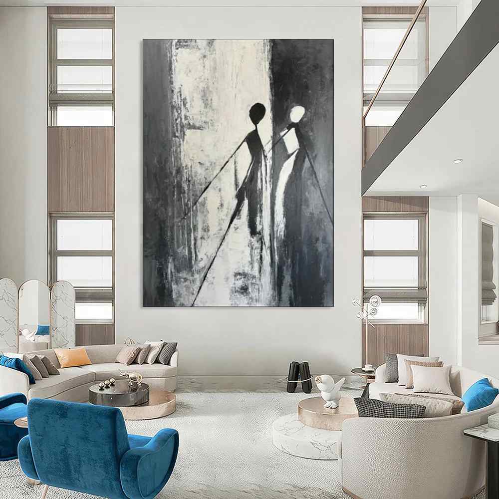 Monochrome Hand-painted Room Black Modern Abstract Artwork YT3VA