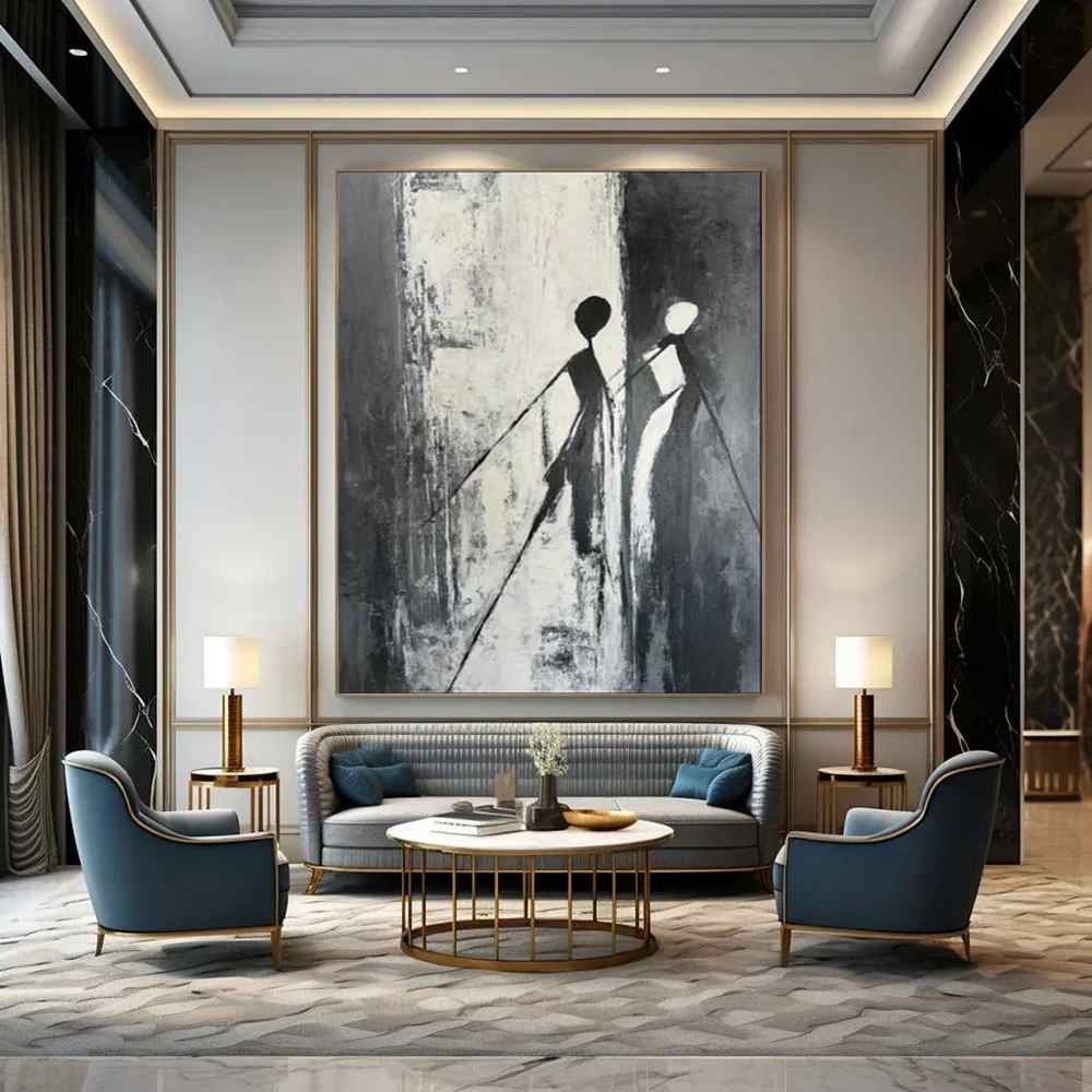 Monochrome Hand-painted Room Black Modern Abstract Artwork YT3VA