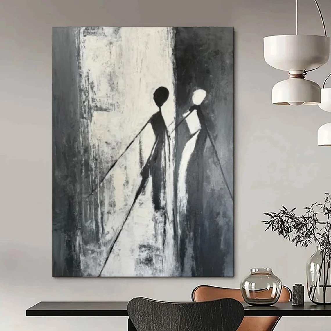 Monochrome Hand-painted Room Black Modern Abstract Artwork YT3VA
