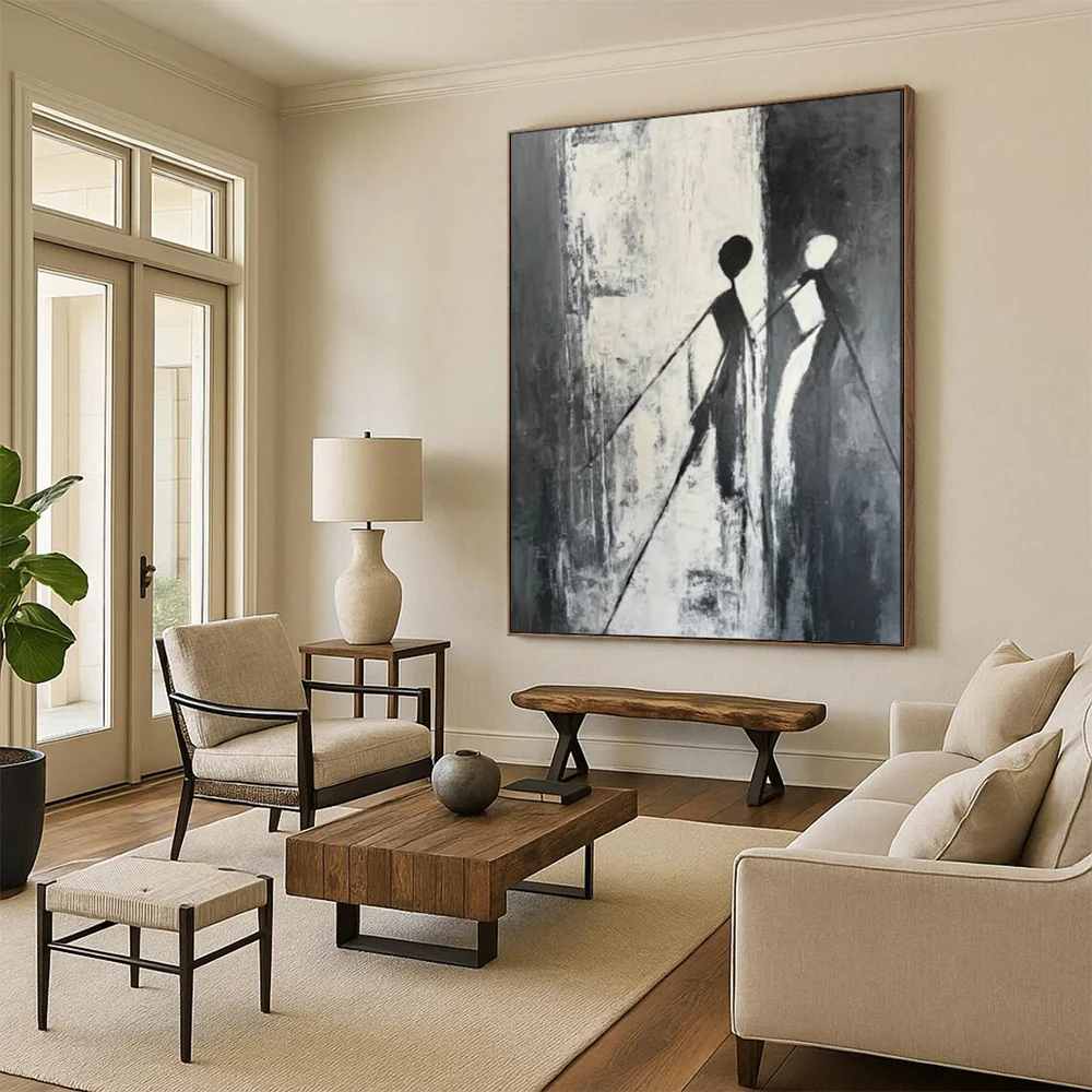 Monochrome Hand-painted Room Black Modern Abstract Artwork YT3VA
