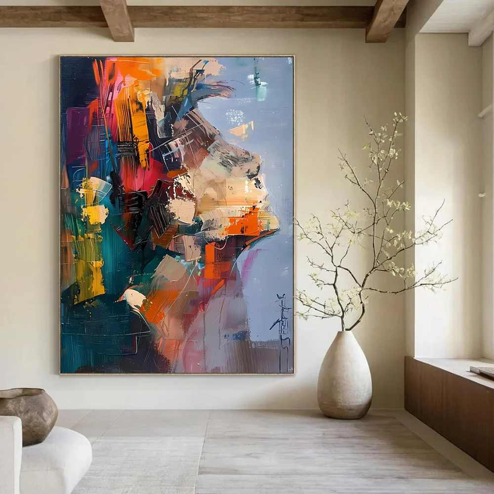 Natural Hand-Painted Portrait big canvas painting for farmhouse decor