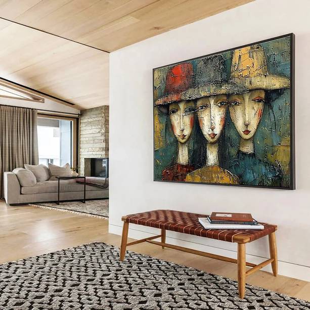 Textured Hand-Painted Portrait large minimal art for apartment