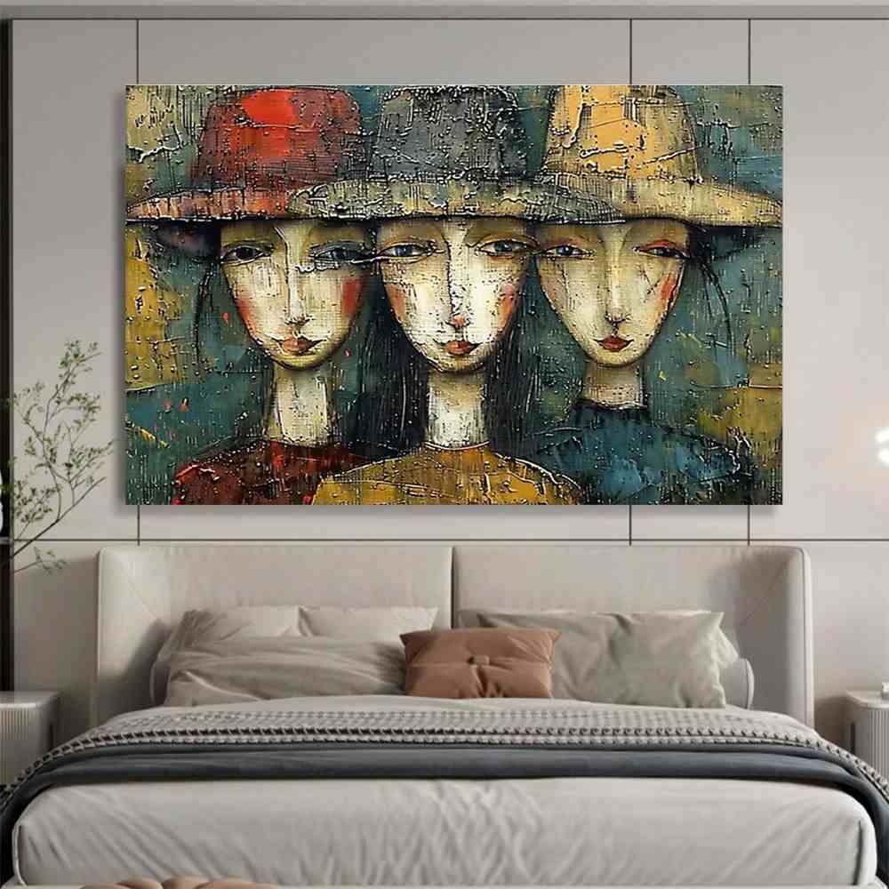 Textured Hand-Painted Portrait oversized painting for restaurant interior