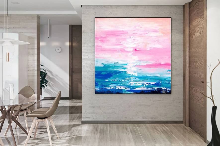 Pink Blue Hallway original art for interior design