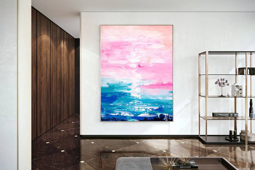 Pink Blue Hallway luxury canvas for primary bedroom
