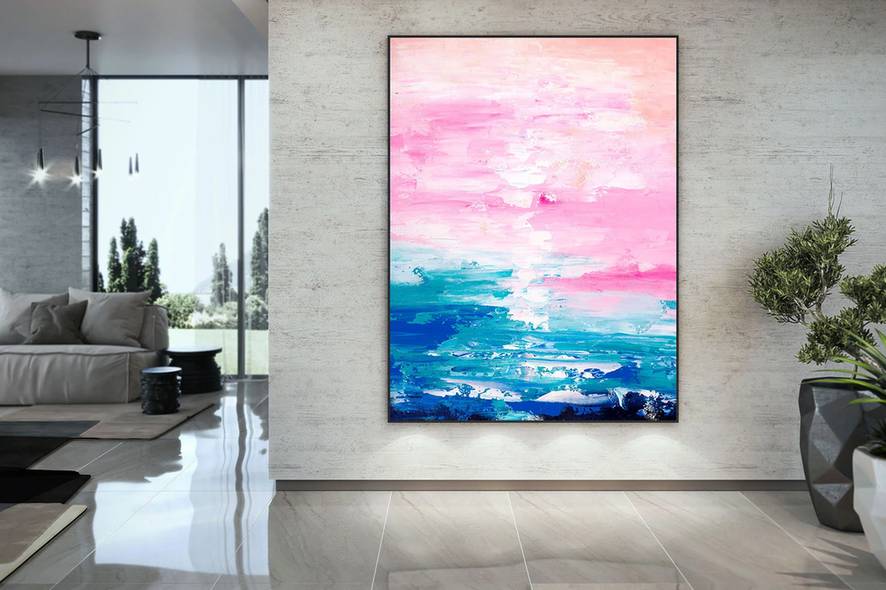 Pink Blue Hallway big modern art for loft