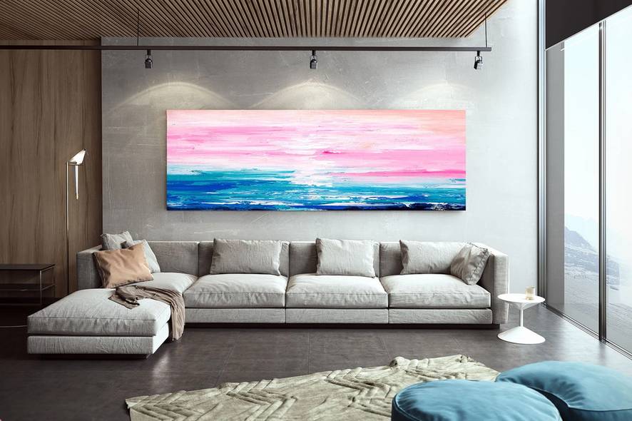 Pink Blue Hallway handmade oil painting for collection