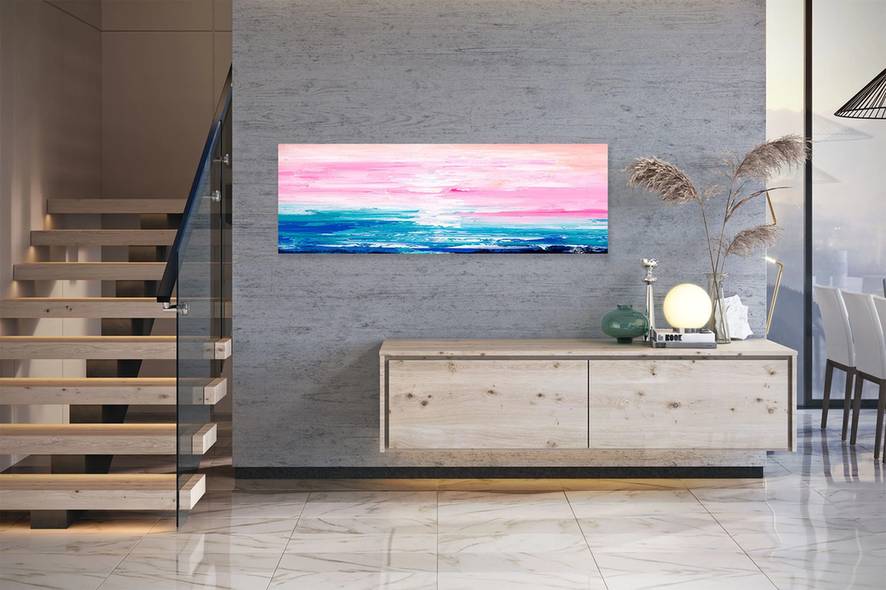 Pink Blue Hallway huge statement piece for reception area