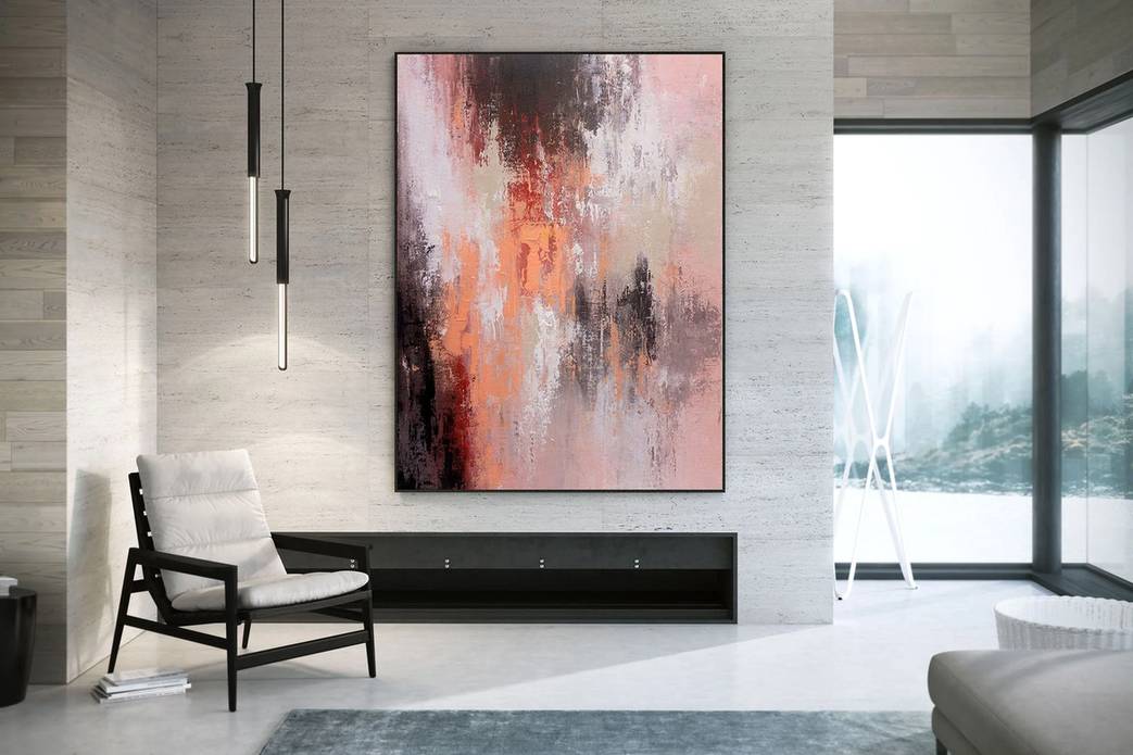 Modern Hand-painted Handmade Huge Pink Office Abstract Canvas Artwork 5ECZN