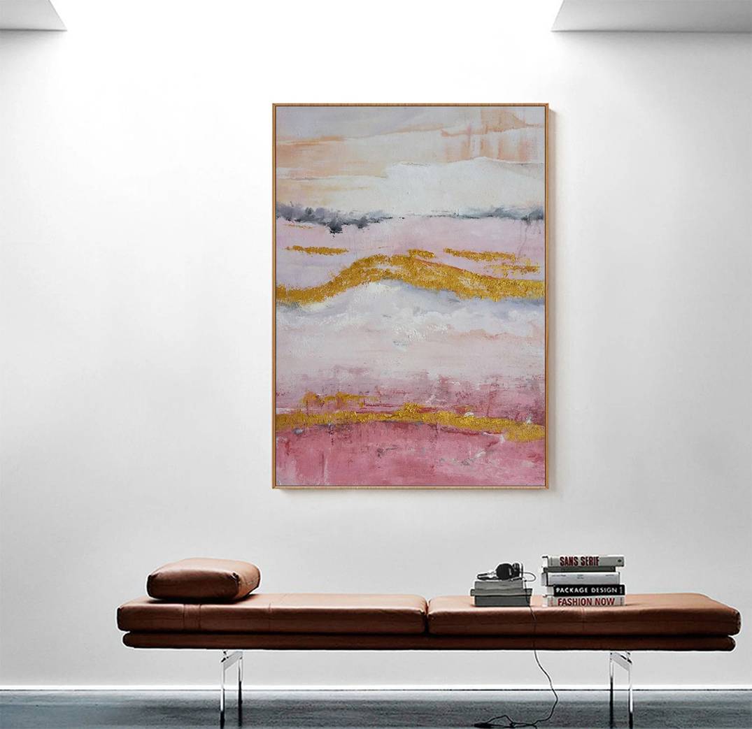 Big Hand-painted Living Days Gold Leaf Abstract Canvas Artwork Y4Q44