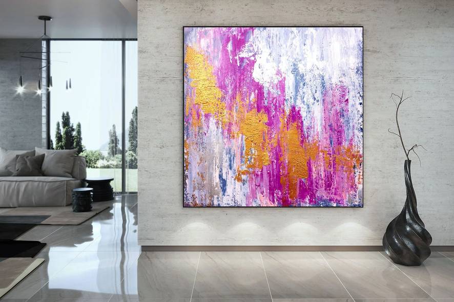 Your Handmade Contemporary Pink Purple Abstract Canvas Artwork 8KEMT