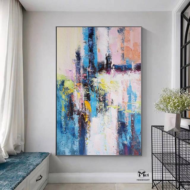 Office Original Dining Pink Abstract Canvas Artwork O974Y