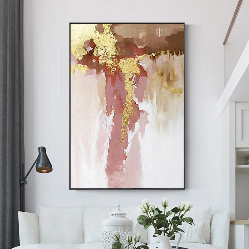 Leaf Pink Abstract handmade textured painting for entryway