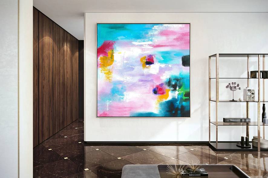 Contemporary Hand-Painted Office huge abstract canvas for showroom