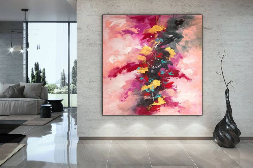 Pink White Office handmade oil painting for collection