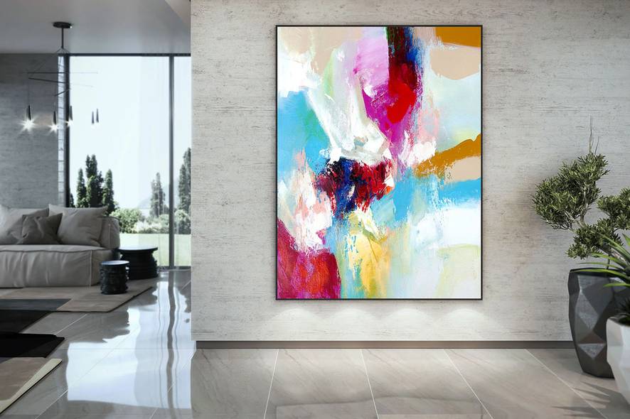 Blue Handmade Red Abstract Pink Abstract Canvas Wall Art DPR6M