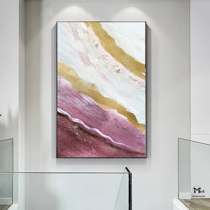 White Bedroom Gold oversized canvas painting for bedroom