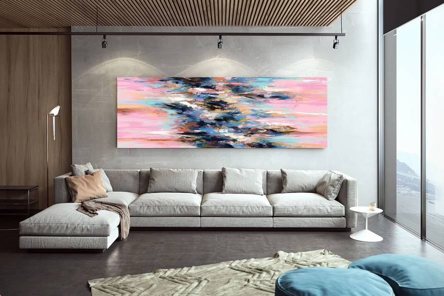 Blue Yellow Dining oversized minimalist art for studio