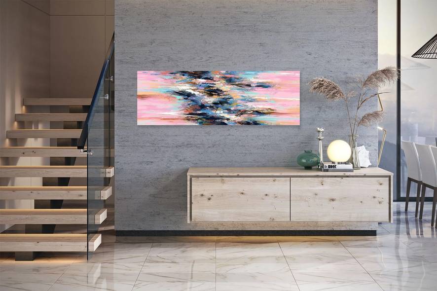 Blue Yellow Dining original landscape painting for office