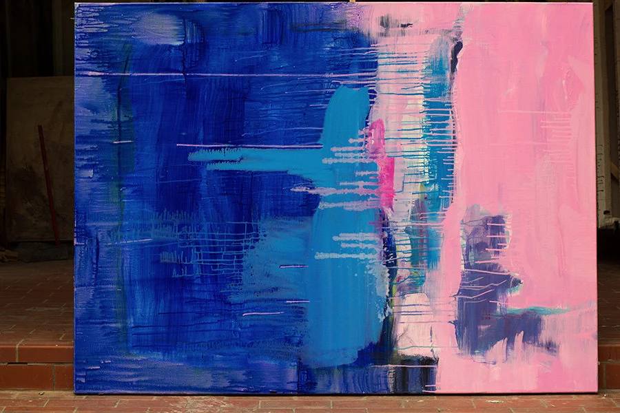 Living Hand-Painted Pink handmade abstract art for office